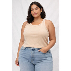 Happily Grey Ribbed Knit Tank Top Beige Sleeveless Women’s XL NWT